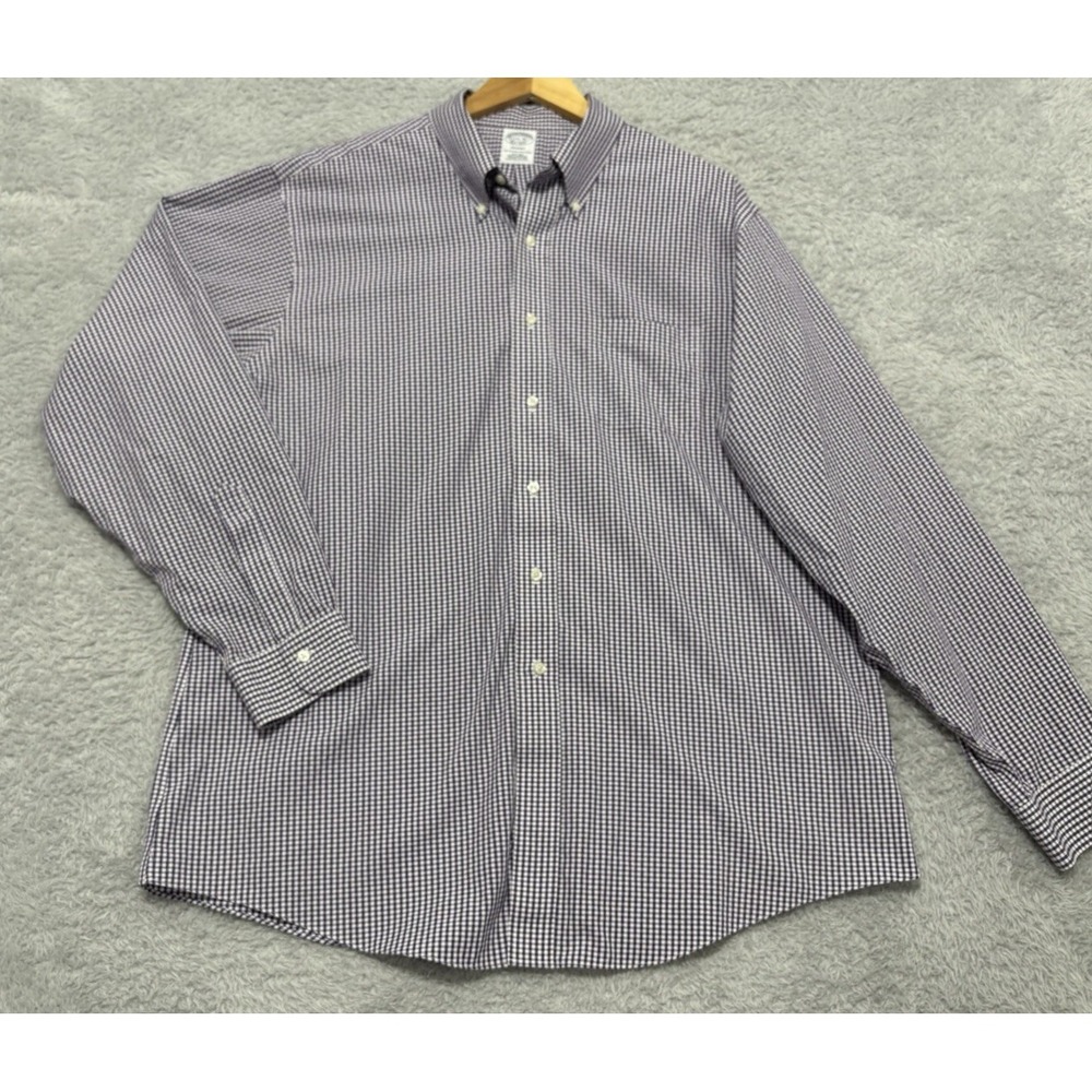Brooks Brothers Men 17.5 -36 Regent Fit Plaid Dress Shirt Non Iron Cotton Purple